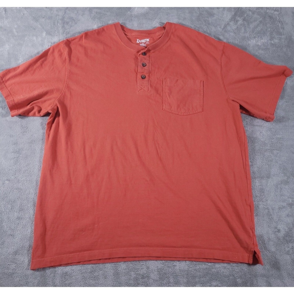 Duluth Longtail T Shirt Adult XL Relaxed Fit Orange Short Sleeve Henley Pocket T
